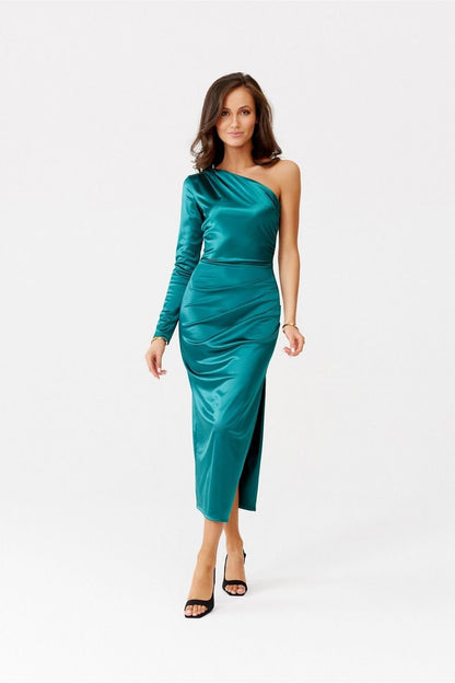 Satin One-Sleeve Midi Dress