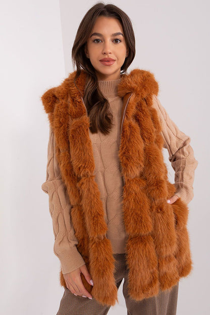 Faux Fur Gilet with Hood and Pockets - Michelle & Kenza Co.