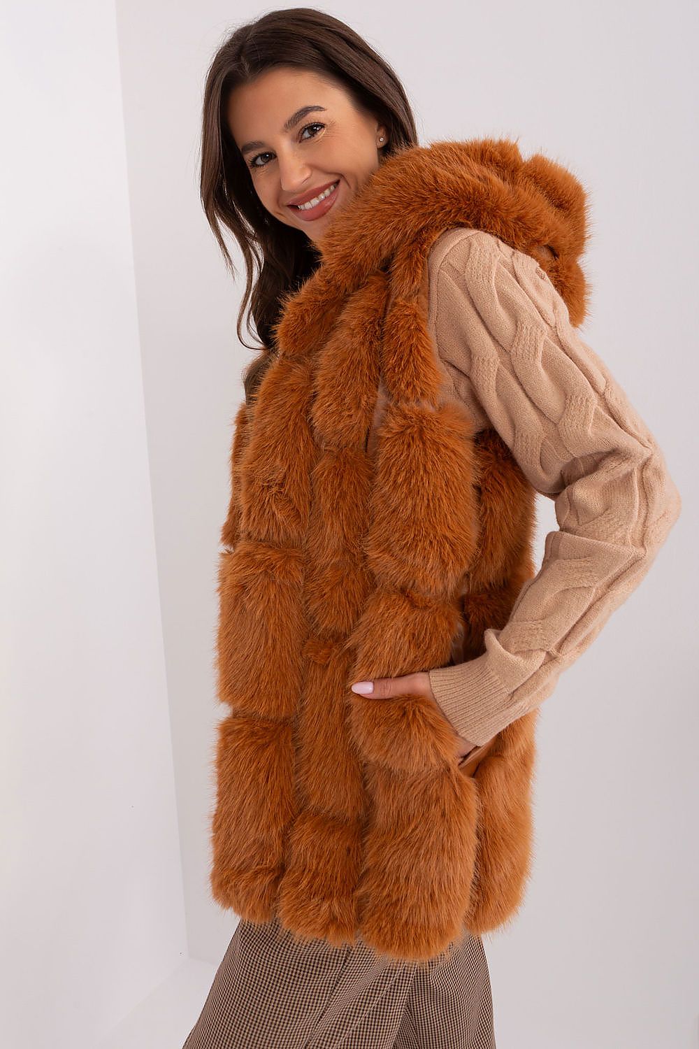 Faux Fur Gilet with Hood and Pockets - Michelle & Kenza Co.