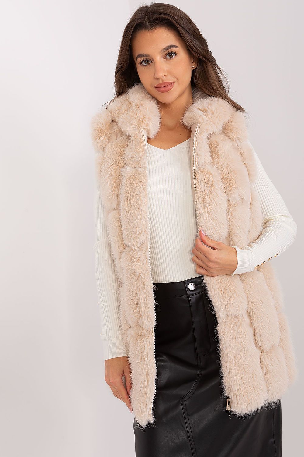 Faux Fur Gilet with Hood and Pockets - Michelle & Kenza Co.