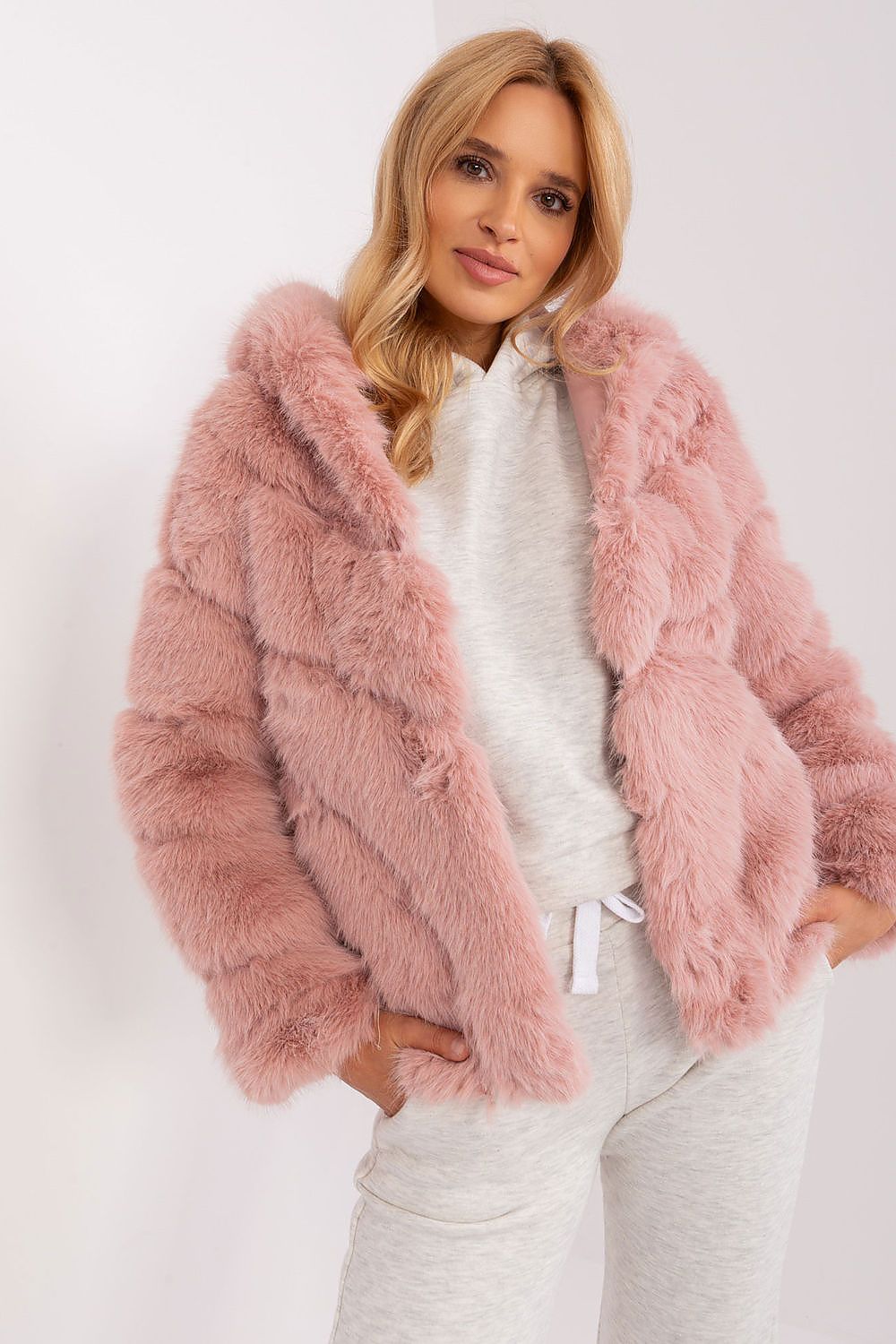 Fur Jacket with Hood and Pockets - Michelle & Kenza Co.