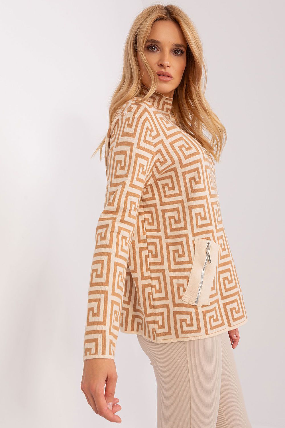 Viscose Jumper with Geometric Pattern - Michelle & Kenza Co.