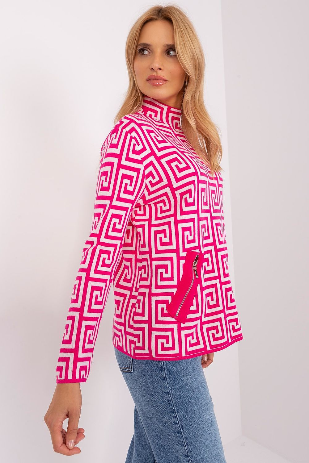 Viscose Jumper with Geometric Pattern - Michelle & Kenza Co.