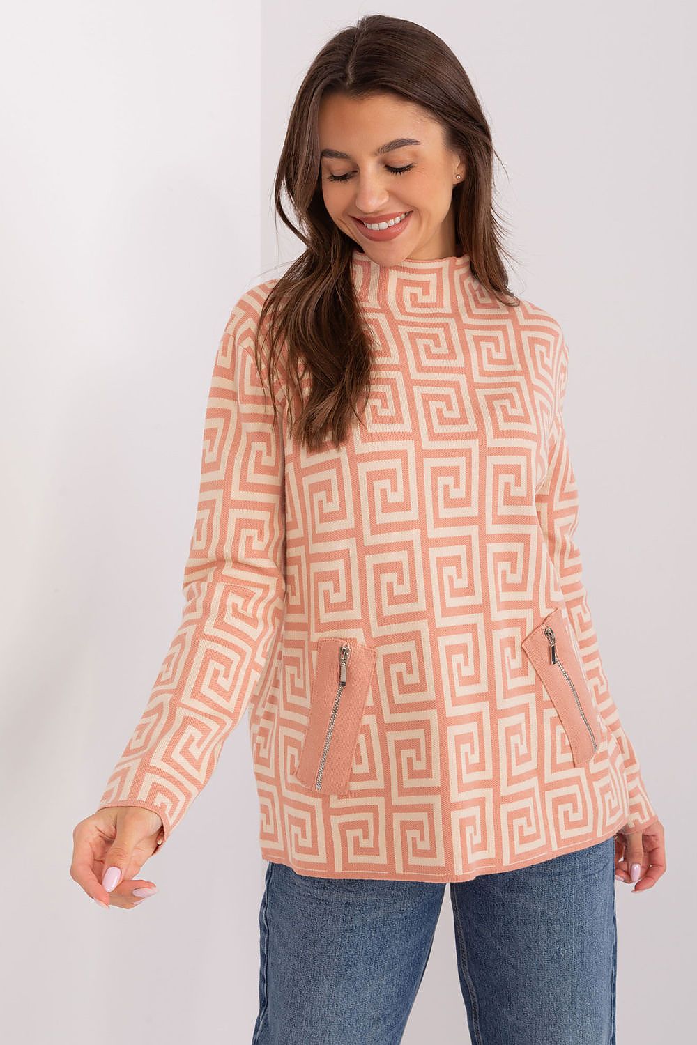 Viscose Jumper with Geometric Pattern - Michelle & Kenza Co.