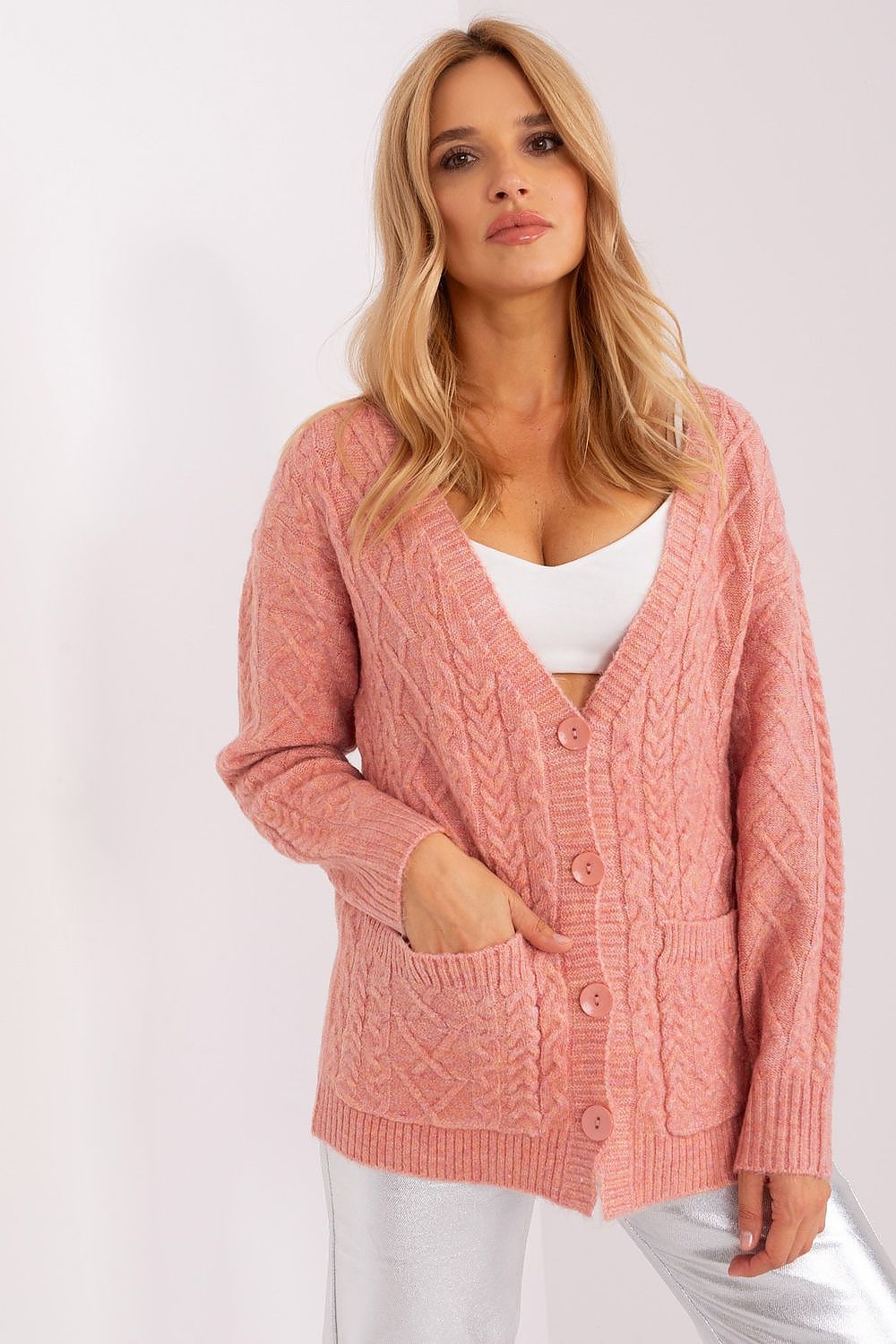 Acrylic Cardigan with V-Neckline and Button Details - Michelle & Kenza Co.