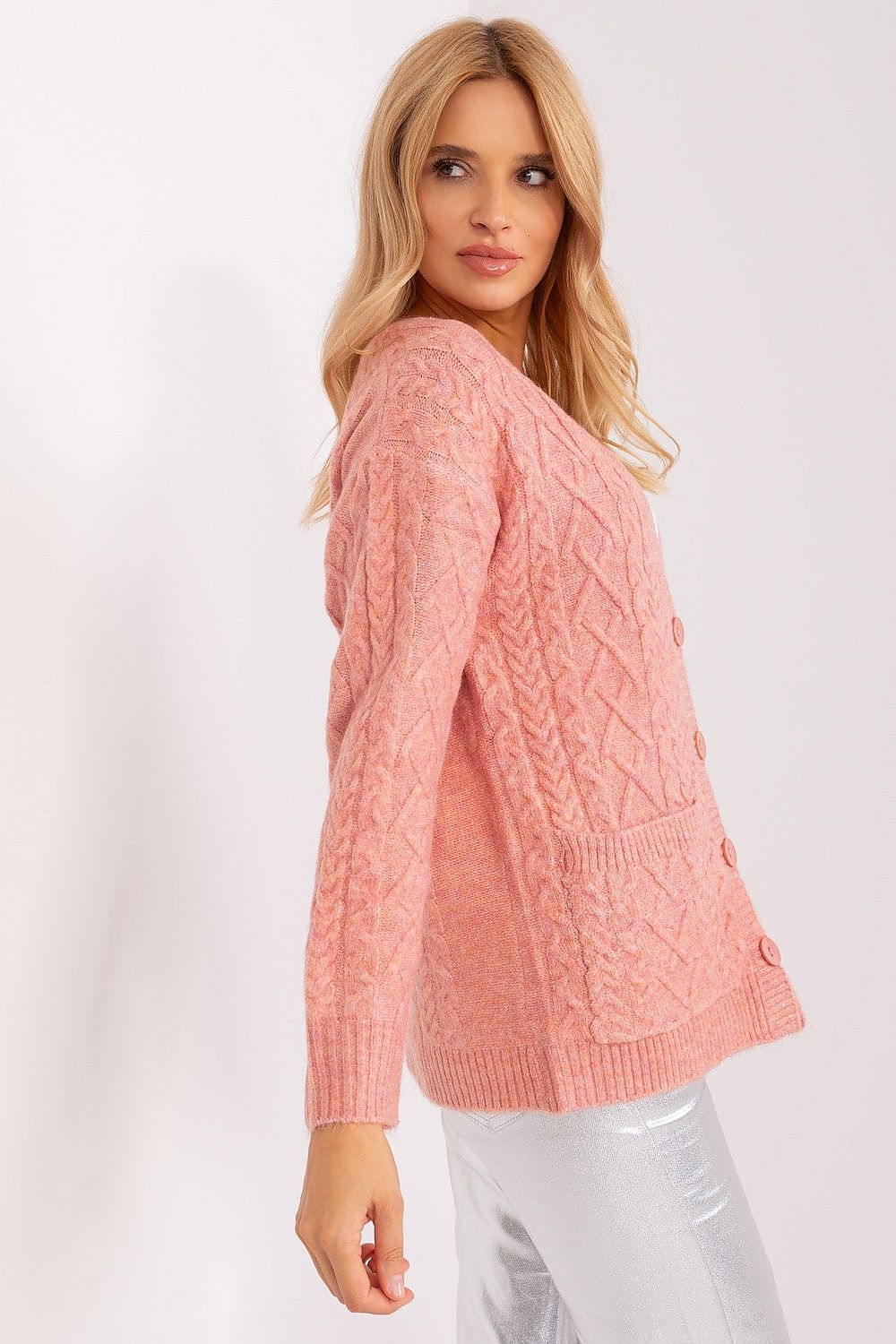 Acrylic Cardigan with V-Neckline and Button Details - Michelle & Kenza Co.