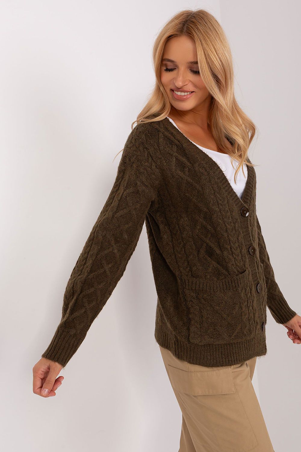 Acrylic Cardigan with V-Neckline and Button Details - Michelle & Kenza Co.