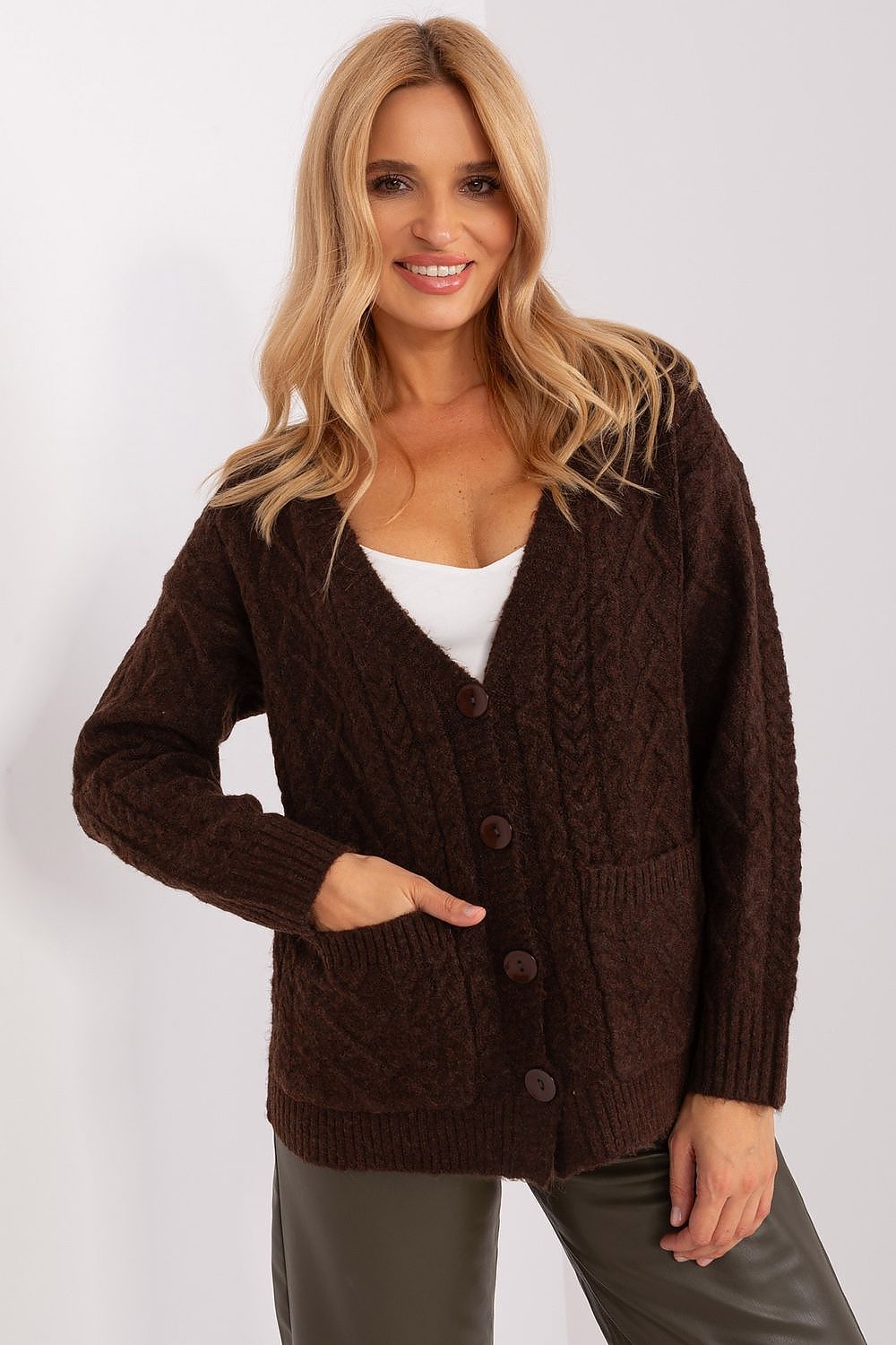 Acrylic Cardigan with V-Neckline and Button Details - Michelle & Kenza Co.