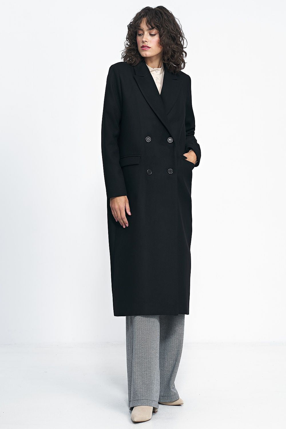 Oversized Coat with Double-Breasted Fastening - Michelle & Kenza Co.